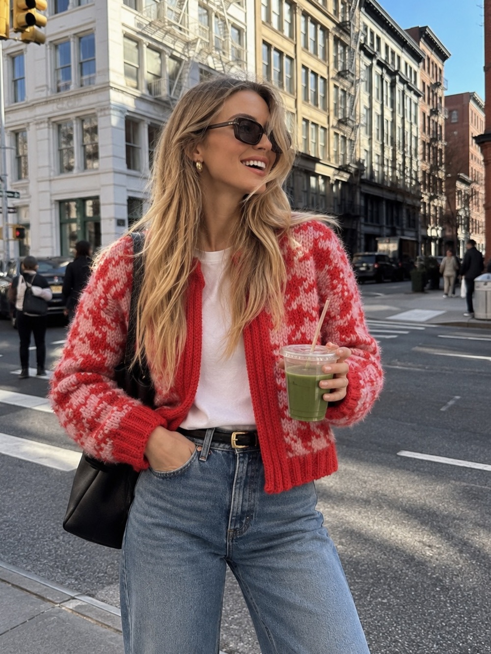ZARA Red & Pink Chunky Knit Cardigan | Cozy Statement Sweater Size S 🍓